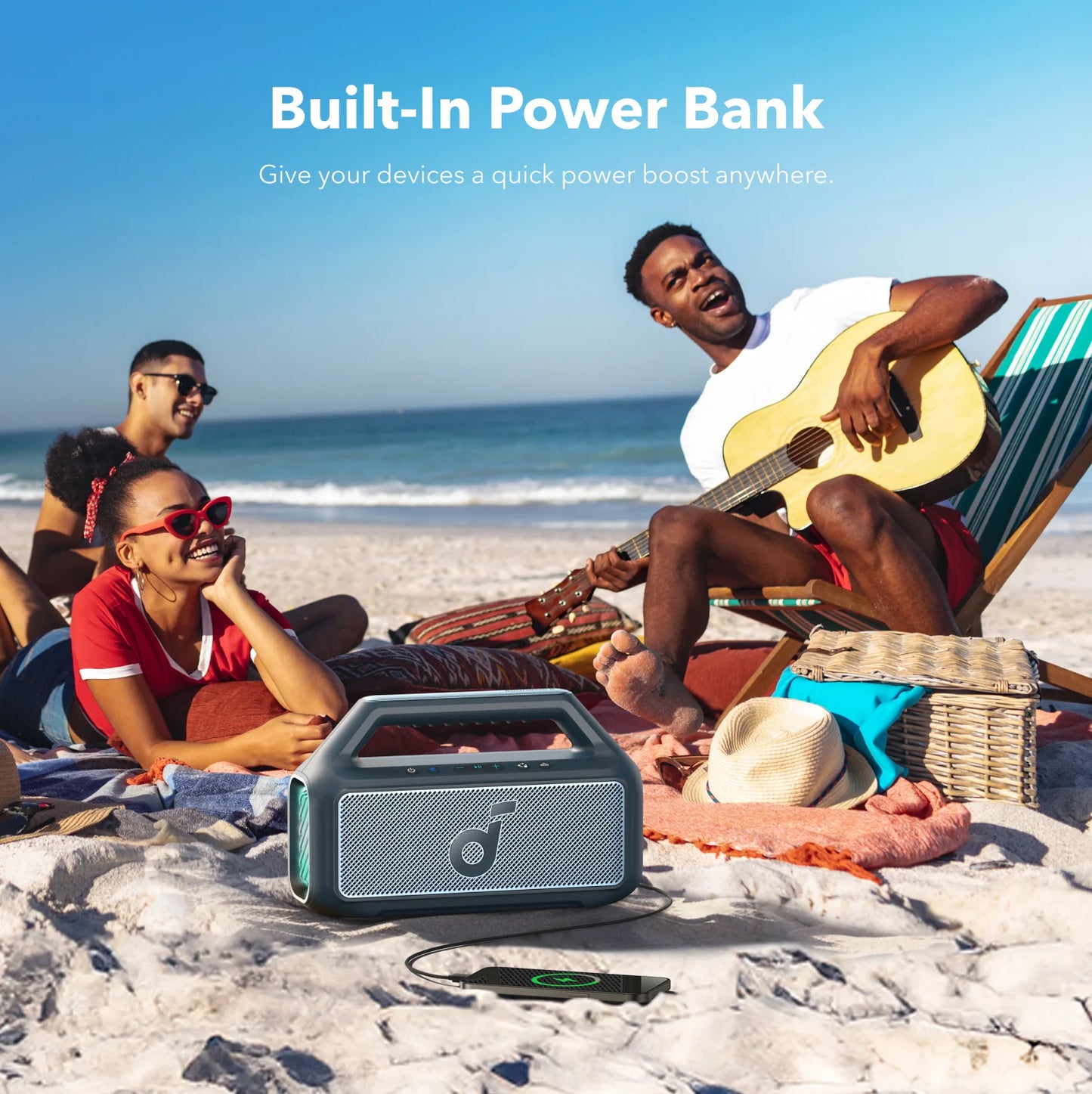 Bærbar Bluetooth-høyttaler Anker SoundCore Boom 2, 80W, TWS, RGB, Vanntett, Blå A3138031