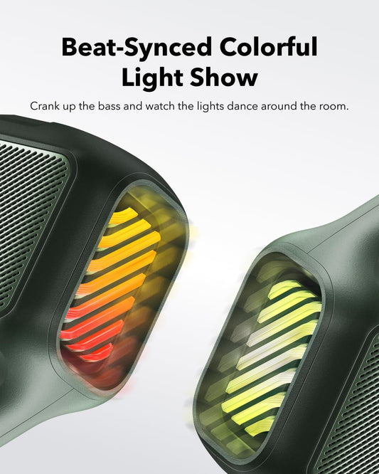 Anker SoundCore Boom 2 bærbar Bluetooth-høyttaler, 80 W, RGB, vanntett, grønn A3138061