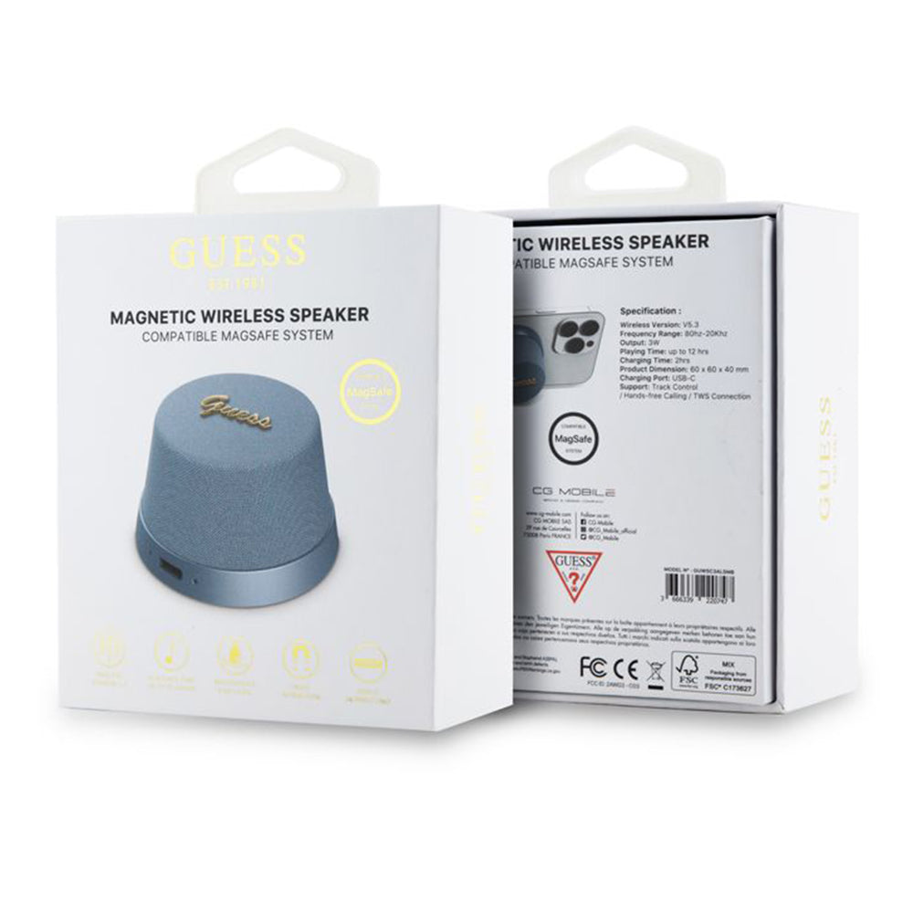 Bærbar Bluetooth-høyttaler Guess Stand Magnetic Script Metal, 3W, Blå