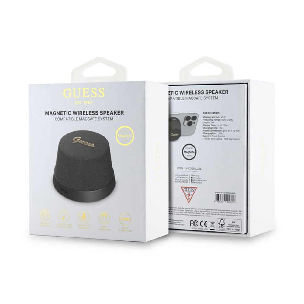 Bærbar Bluetooth-høyttaler Guess Stand Magnetic Script Metal, 3W, Svart