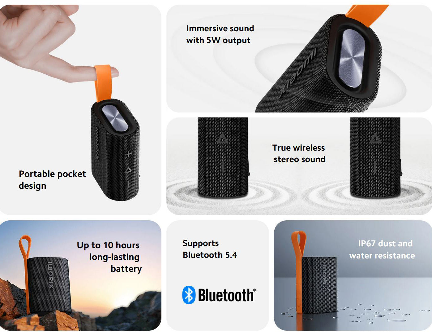 Bærbar Bluetooth-høyttaler Xiaomi Sound Pocket, 5W, vanntett, svart QBH4269GL
