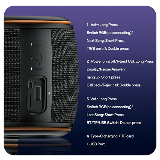 Bærbar Bluetooth-høyttaler Yesido YSW40, 8W, RGB, Svart