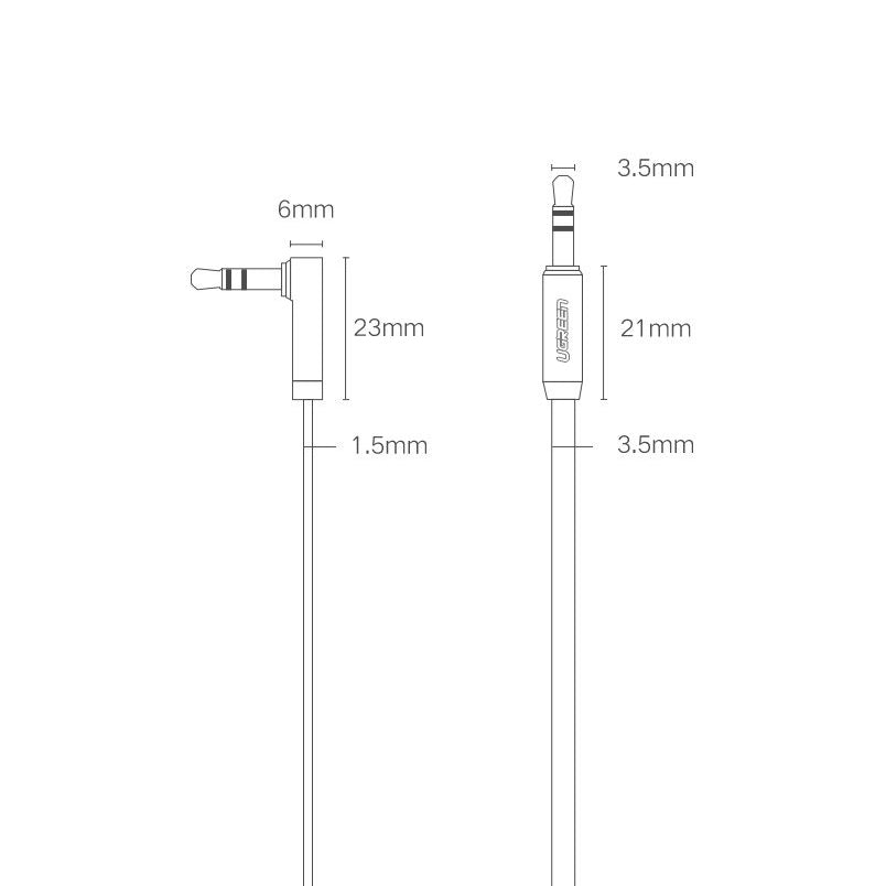 Audio Kabel 3.5mm - 3.5mm UGREEN AV112 Angled, 1m, Svart