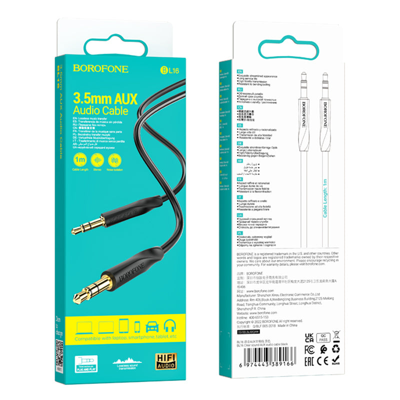 Audio Kabel 3.5mm - 3.5mm Borofone BL16, 1m, Svart
