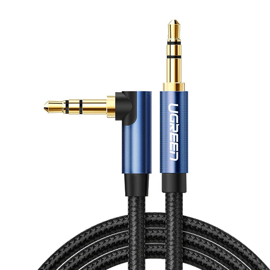 Lydkabel 3,5 mm - 3,5 mm UGREEN AV112 Vinklet, 1 m, blå