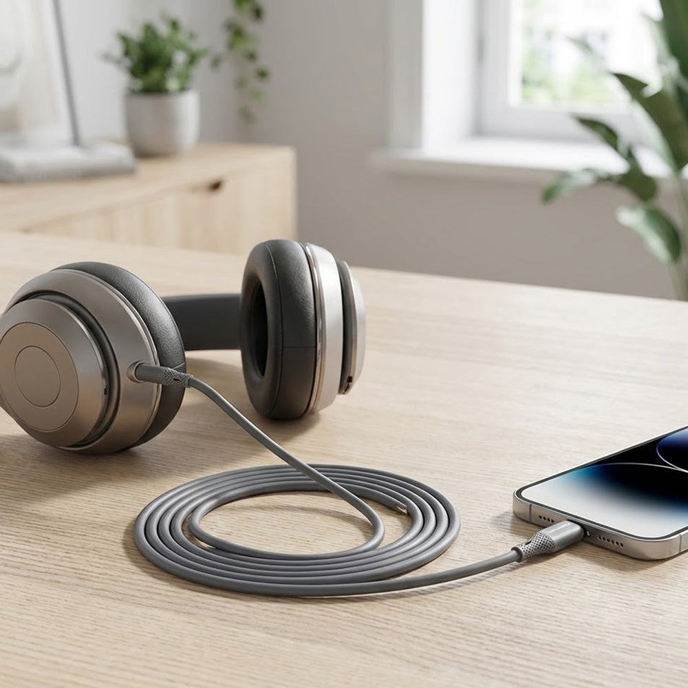 Lyd Kabel Lightning - 3.5mm Techsuit AC5 SoundFlex, 1m, Grå