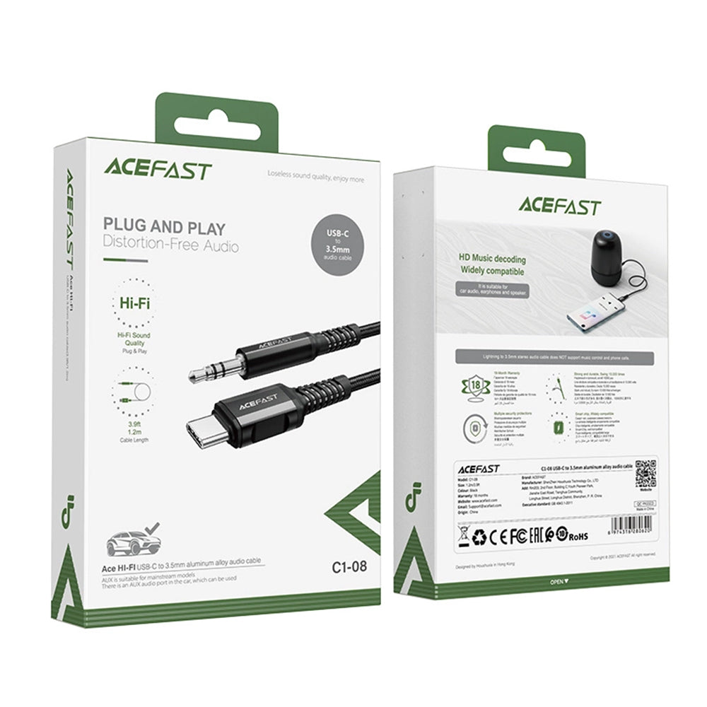 Audio-kabel USB-C - 3.5mm Acefast C1-08, 1.2m, Svart