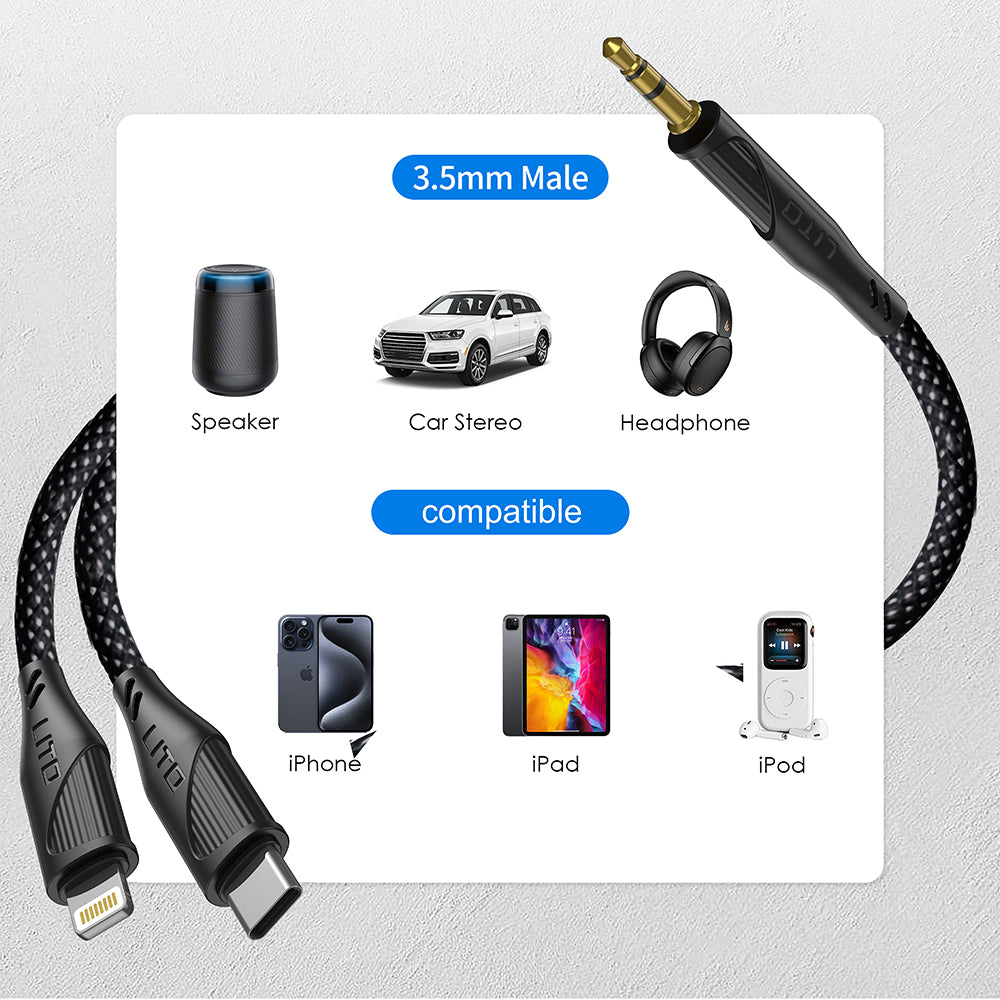 Audio Kabel USB-C - 3.5mm Lito LA02, 1m, Svart