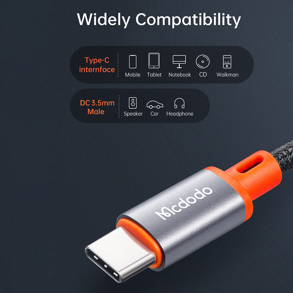 USB-C til 3,5 mm McDodo lydkabel CA-0900, 1,8 m, Svart