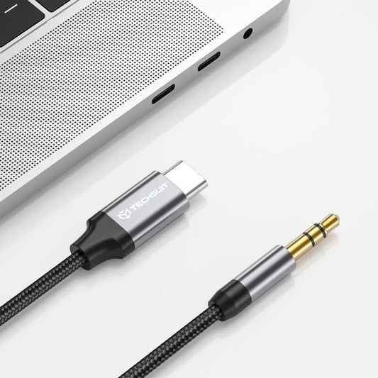 USB-C til 3.5mm lydkabel Techsuit AC11 FuseXound, 0.5m, Grå
