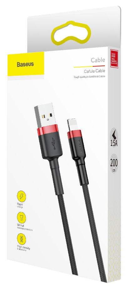 Data- og ladekabel USB-A - Lightning Baseus Cafule, 18 W, 2 m, rød CALKLF-C19
