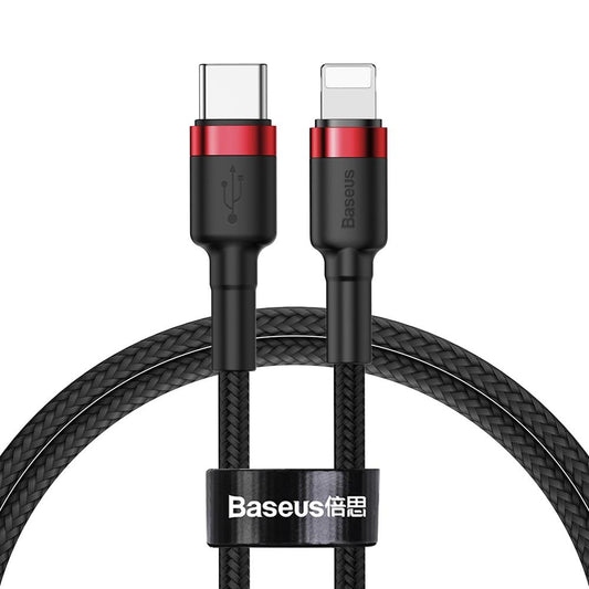 Data- og ladekabel USB-C - Lightning Baseus Cafule, 18W, 1m, rød CATLKLF-91