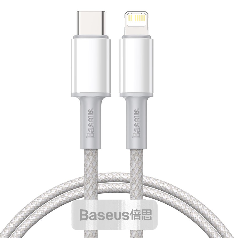 Baseus Flettet USB-C - Lightning data- og ladekabel med høy tetthet, 20 W, 2 m, hvit CATLGD-A02