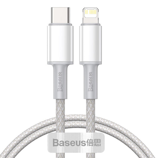 Baseus Flettet USB-C - Lightning data- og ladekabel med høy tetthet, 20 W, 2 m, hvit CATLGD-A02
