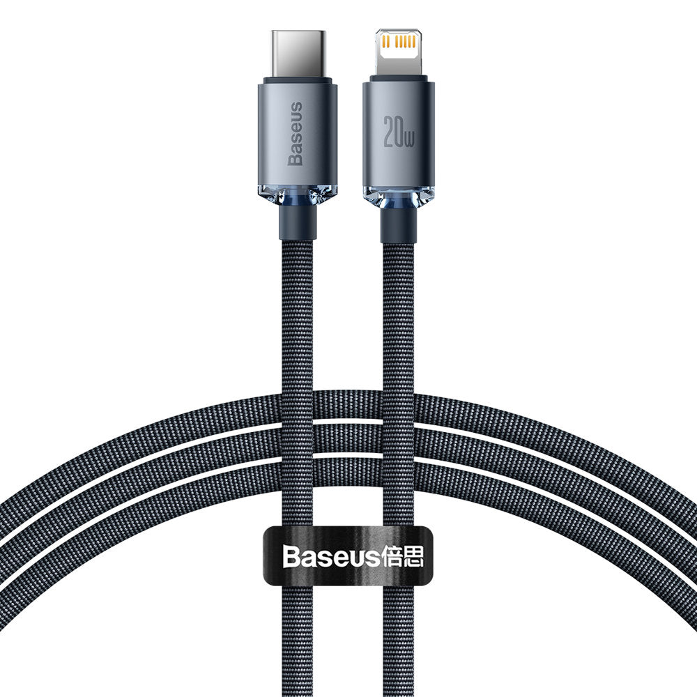 USB-C - Lightning Baseus Crystal Shine Series data- og ladekabel, 20W, 1.2m, Svart CAJY000201