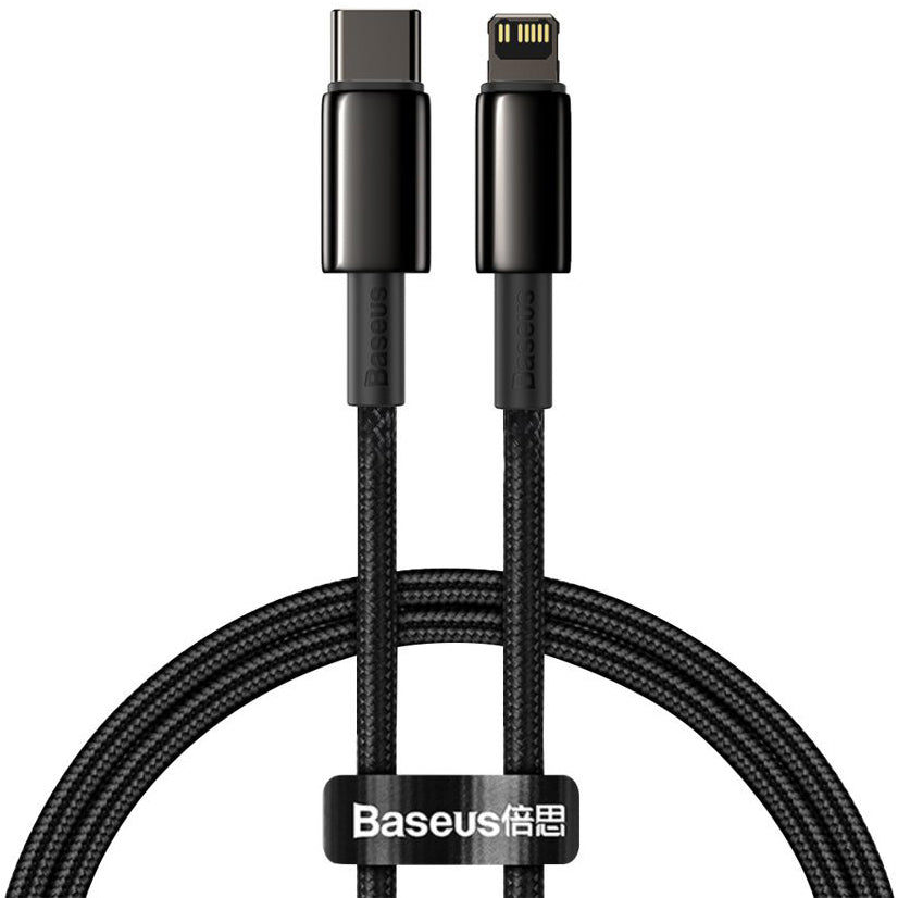 Data- og ladekabel USB-C - Lightning Baseus Tungsten Tungsten Gold, 20 W, 1 m, svart CATLWJ-01 CATLWJ-01