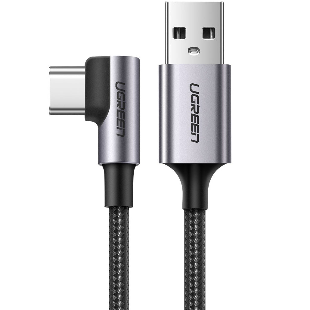 USB-A - USB-C UGREEN US284 Angled data- og ladekabel, 18W, 1m, Grå