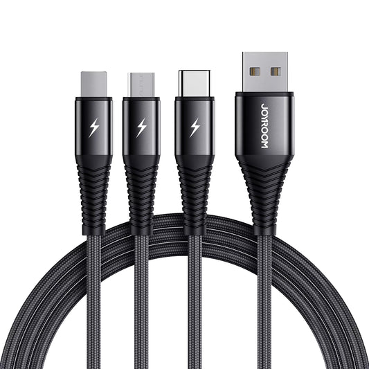 Joyroom S-1230G4 3in1 USB-A til Lightning / microUSB / USB-C ladekabel, 20W, 1,2 m, svart