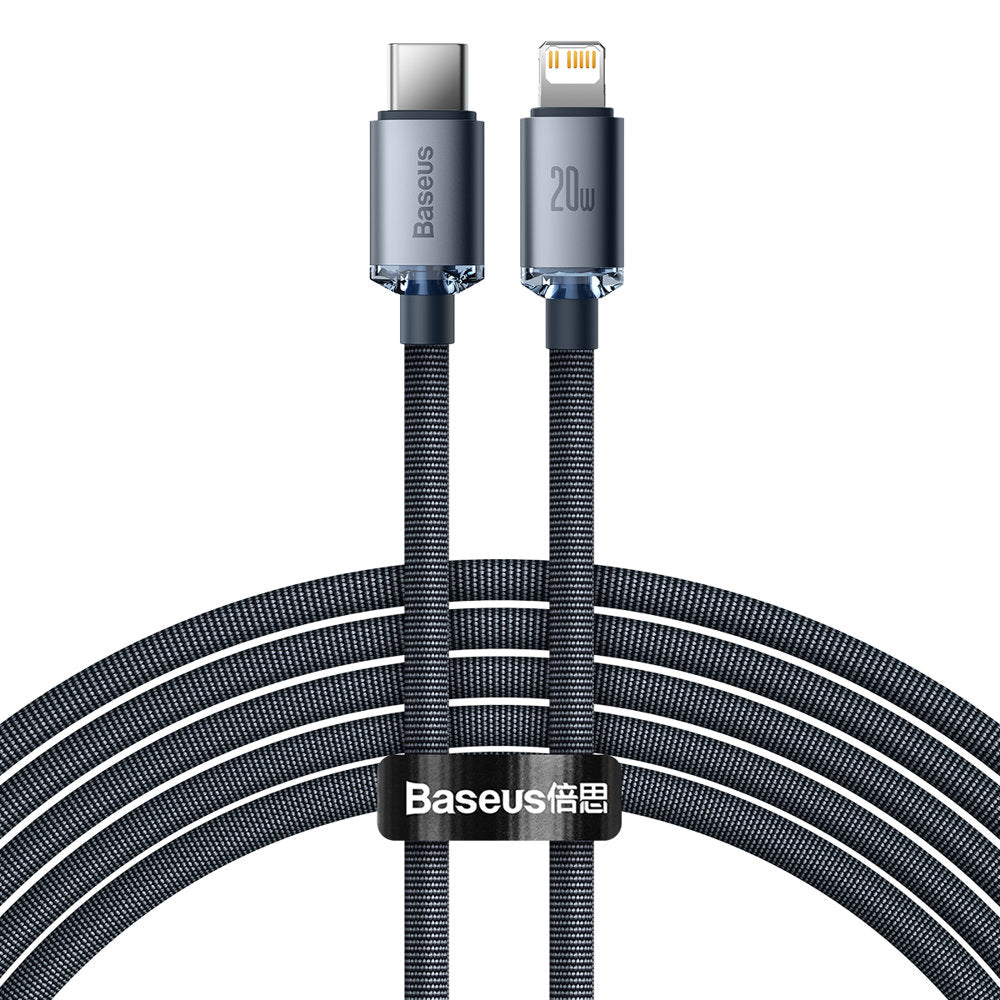 USB-C - Lightning Baseus Crystal Shine Series data- og ladekabel, 20 W, 2 m, svart CAJY000301