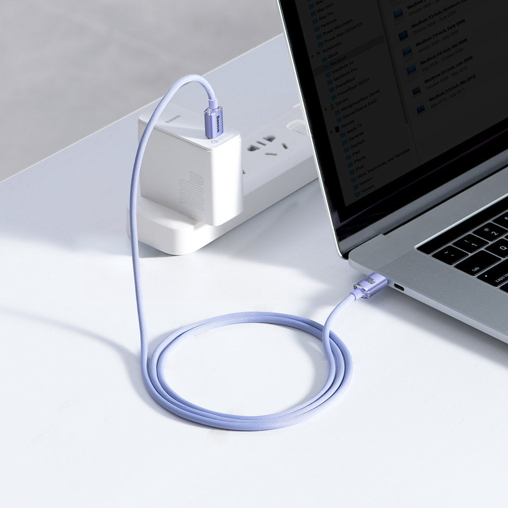 USB-C til USB-C data- og ladekabel Baseus Crystal Shine Series, 100W, 1.2m, Lilla CAJY000605