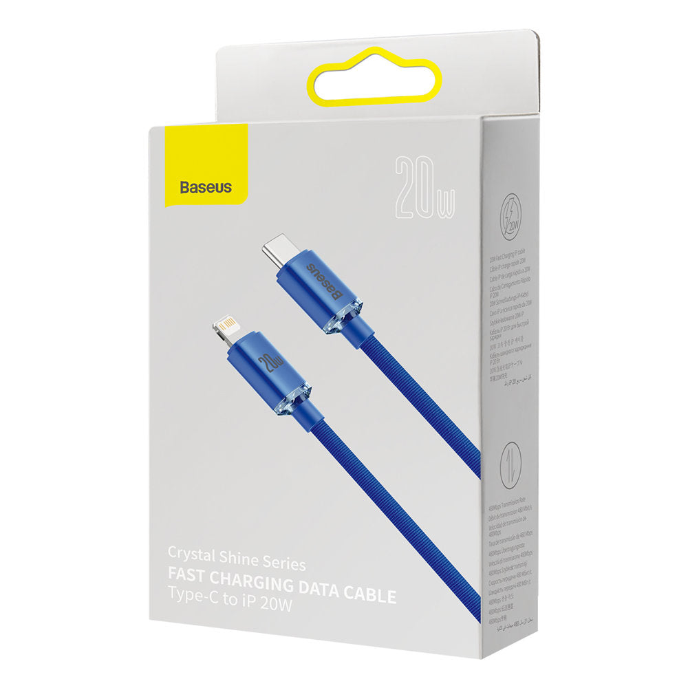 Data- og ladekabel USB-C - Lightning Baseus Crystal Shine Series, 20W, 2m, blå CAJY000303