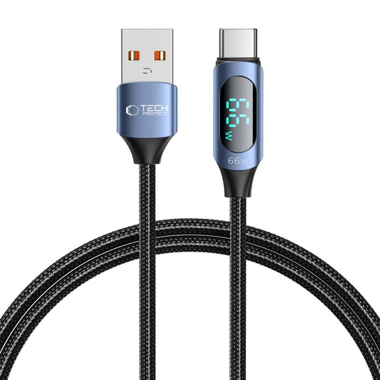 USB-A til USB-C Tech-Protect Ultraboost LED-data- og ladekabel, 66 W, 1 m, blå