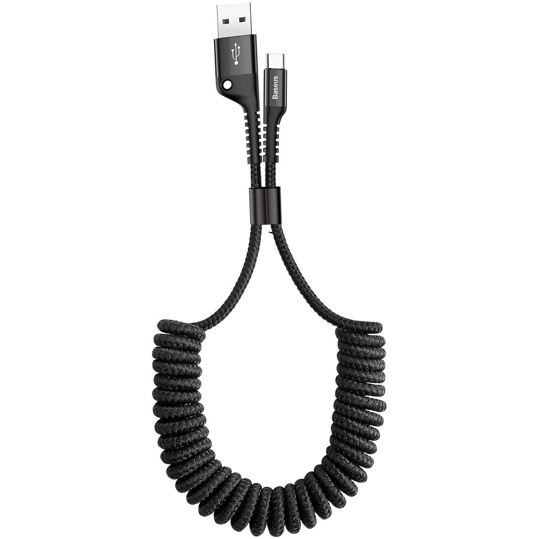 Data- og ladekabel USB-A til USB-C Baseus Fish Eye Spring, 18 W, 1 m, svart CATSR-01 CATSR-01