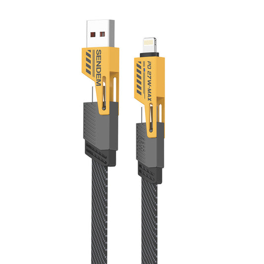 USB-A / USB-C til Lightning / microUSB data- og ladekabel Sendem M84 2in1, 65W, 1m, gul