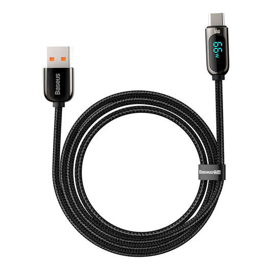 USB-A til USB-C data- og ladekabel fra Baseus, 66W, 2m, Svart CASX020101