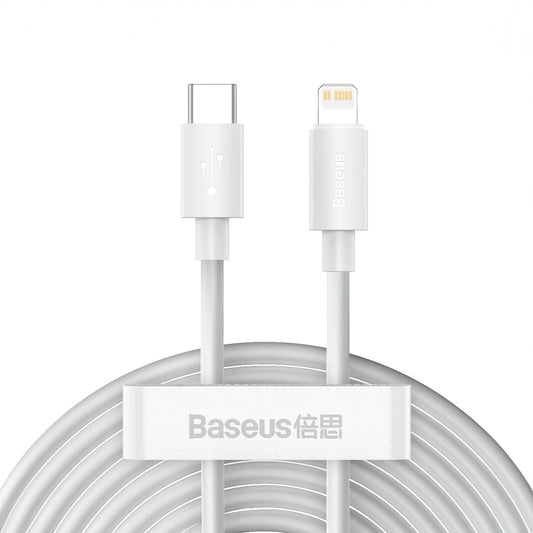 Baseus Simple Wisdom USB-C - Lightning Data- og ladekabel Simple Wisdom, 20W, 1,5 m, sett med 2 stk, hvit