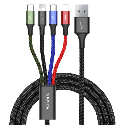 Ladekabel USB-A - Lightning / microUSB / 2 x USB-C Baseus Rapid 4in1, 20W, 1,2 m, svart CA1T4-B01