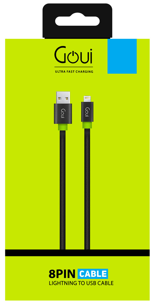 Data- og ladekabel USB-A - Lightning Goui Fashion Flat, 18W, 1m, svart G-LC8PINFBF-K