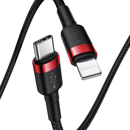Data- og ladekabel USB-C - Lightning Baseus Cafule, 18W, 1m, rød CATLKLF-91