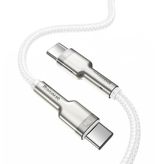 USB-C data- og ladekabel - USB-C Baseus Cafule Metal Series, 100 W, 1 m, hvit CATJK-C02