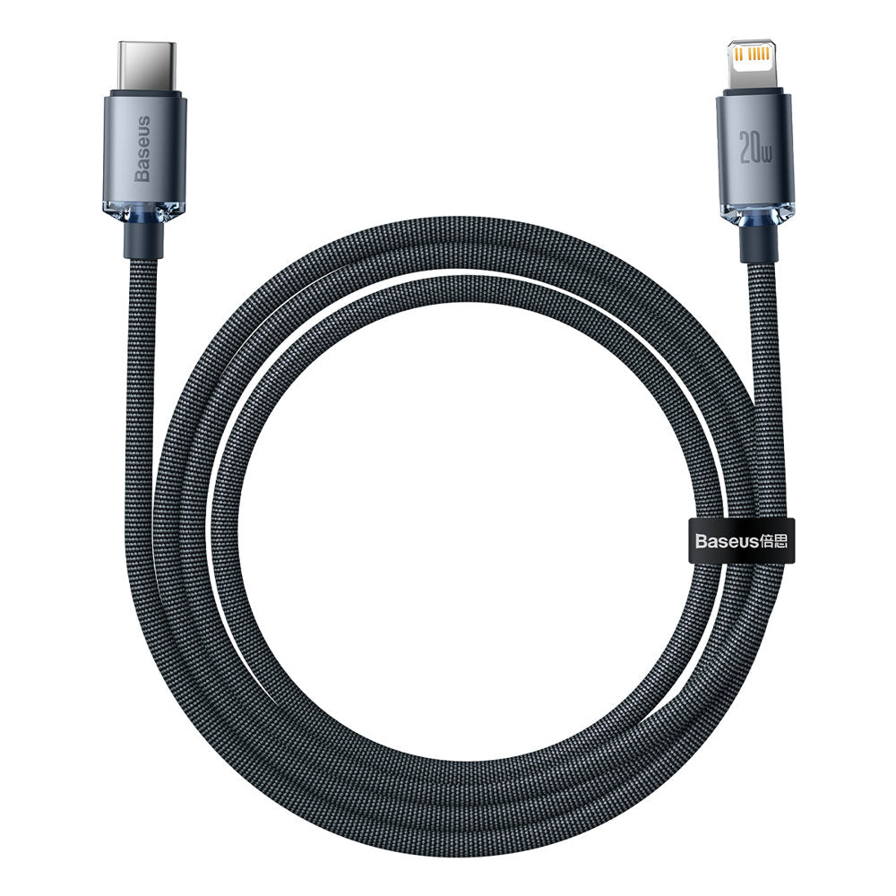 USB-C - Lightning Baseus Crystal Shine Series data- og ladekabel, 20W, 1.2m, Svart CAJY000201