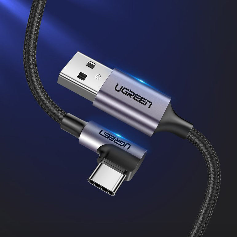 USB-A - USB-C UGREEN US284 Angled data- og ladekabel, 18W, 1m, Grå