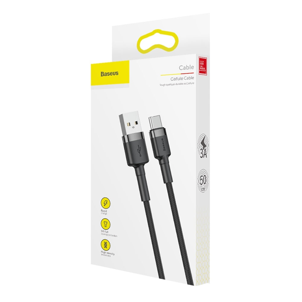 USB-A til USB-C Baseus Cafule data- og ladekabel, 60W, 0.5m, Svart CATKLF-AG1