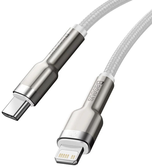 Data- og ladekabel USB-C - Lightning Baseus Cafule Metal Series, 20W, 1m, hvit CATLJK-A02