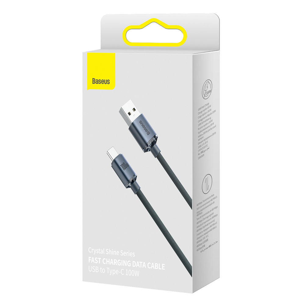 USB-A - USB-C Baseus Crystal Shine Series data- og ladekabel, 100 W, 2 m, svart CAJY000501