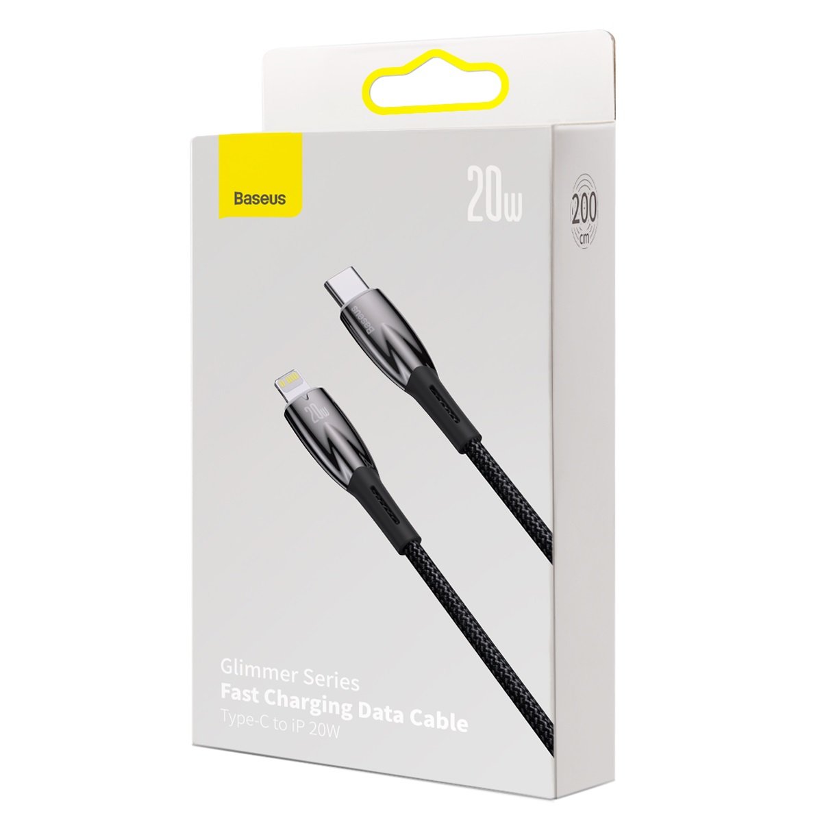 Data- og ladekabel USB-C - Lightning Baseus Glimmer Series, 20 W, 2 m, svart CADH00010101 CADH000101