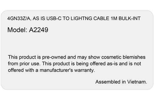 Apple USB-C til Lightning USB-C data- og ladekabel, 96 W, 1 m, hvit, som den er 4GN33Z/A