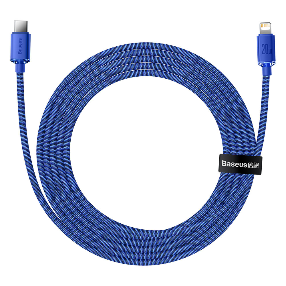 Data- og ladekabel USB-C - Lightning Baseus Crystal Shine Series, 20W, 2m, blå CAJY000303