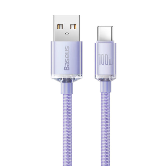 USB-A til USB-C Baseus Crystal Shine Series data- og ladekabel, 100 W, 1,2 m, lilla CAJY000405