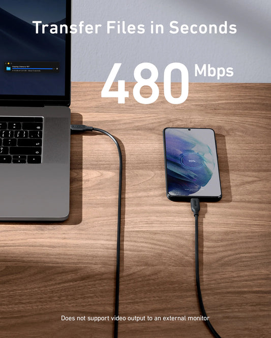 USB-C data- og ladekabel - USB-C Anker 543, 100 W, 1,8 m, svart A80E2G11