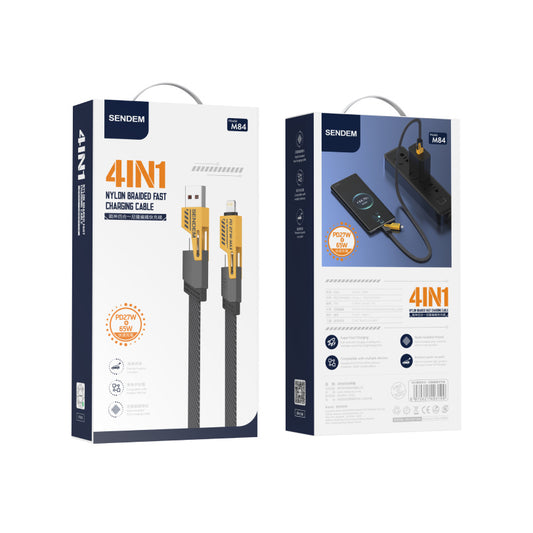 USB-A / USB-C til Lightning / microUSB data- og ladekabel Sendem M84 2in1, 65W, 1m, gul
