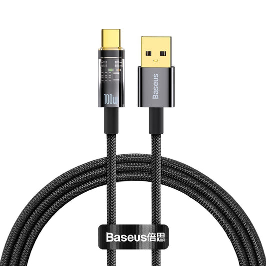 USB-A til USB-C Baseus Explorer data- og ladekabel, 100 W, 1 m, svart CATS000201