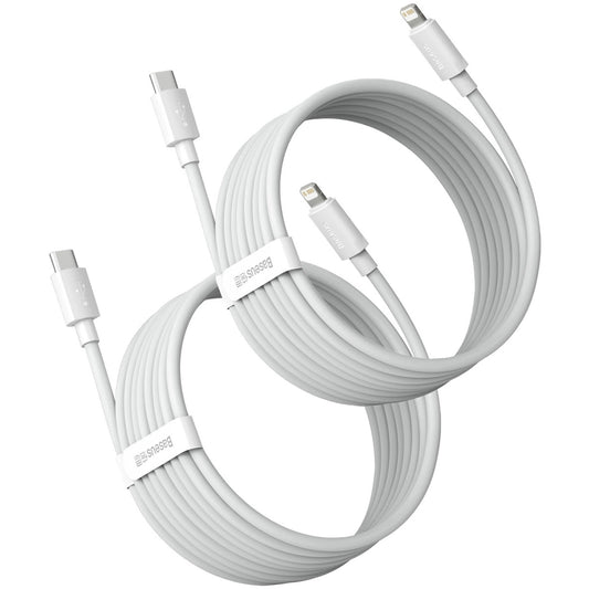 Baseus Simple Wisdom USB-C - Lightning Data- og ladekabel Simple Wisdom, 20W, 1,5 m, sett med 2 stk, hvit