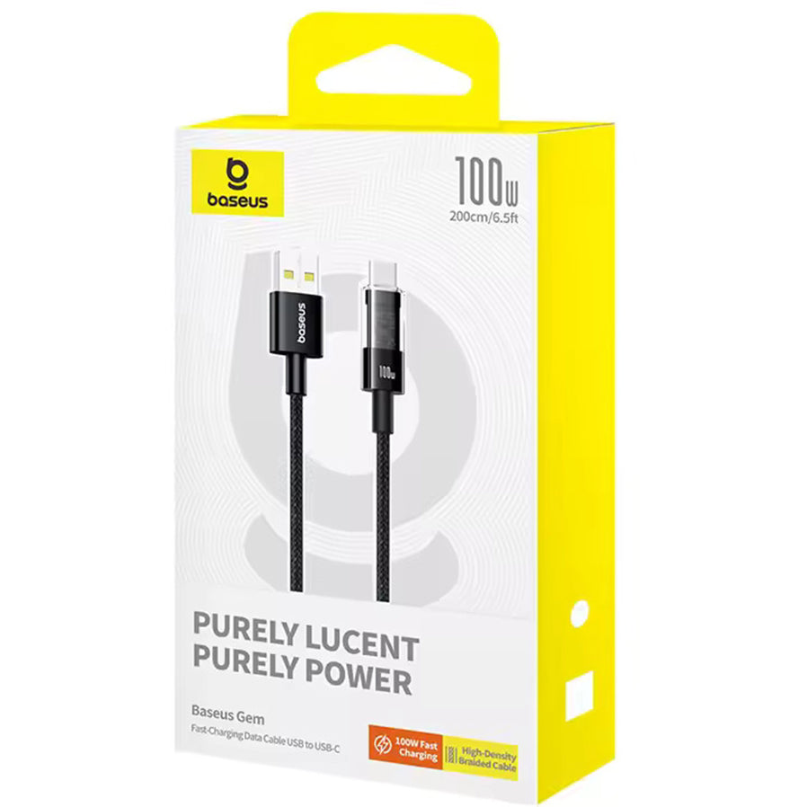 USB-A - USB-C Baseus Gem data- og ladekabel, 100W, 2m, Svart P10373002111-01