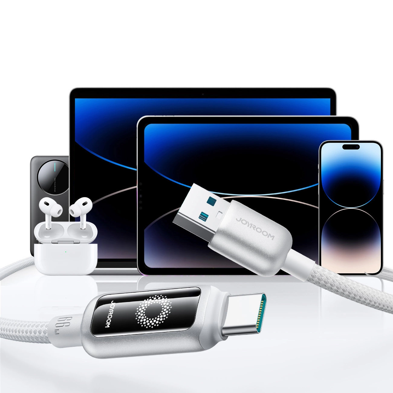 USB-A til USB-C Joyroom S-A55 StarFlight Display data- og ladekabel, 66W, 1.2m, Hvit