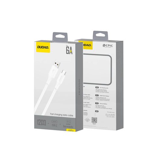 Data- og ladekabel USB-A - USB-C Dudao L2sT, 60W, 1.2m, Hvit